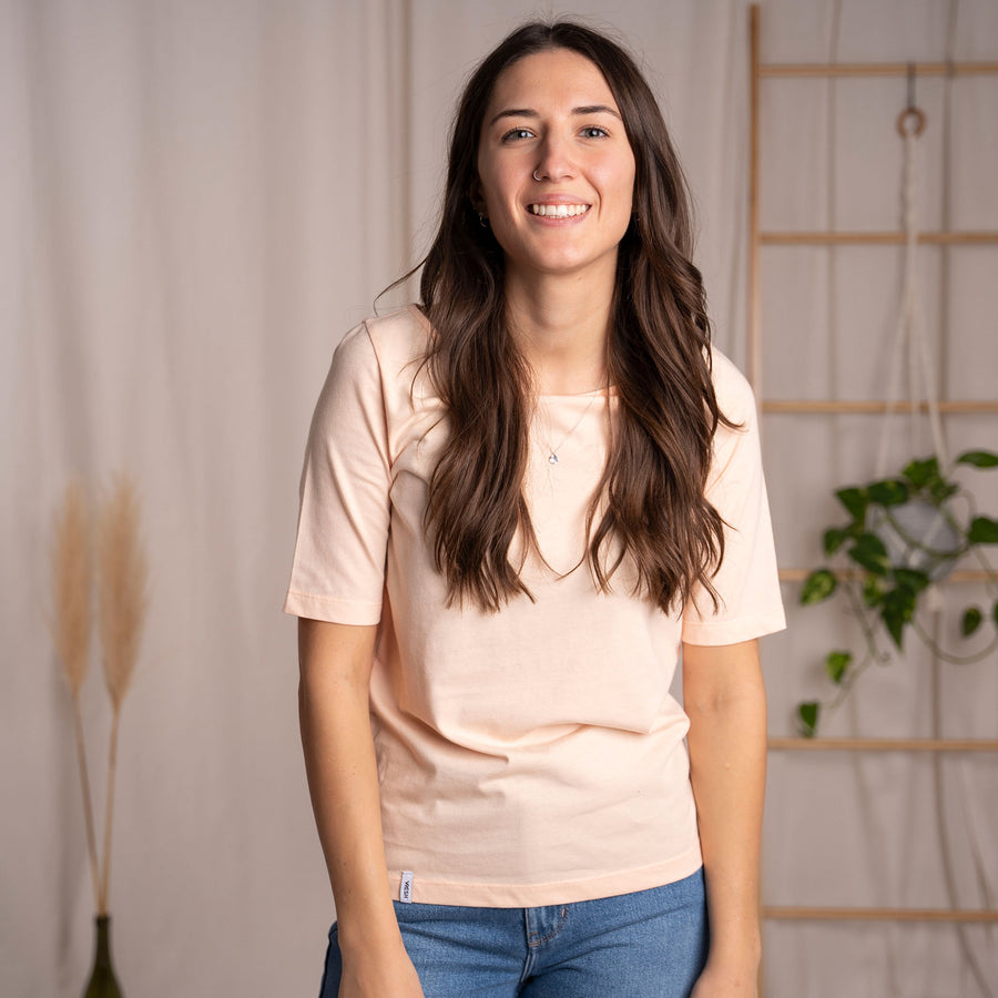 Veronika, T-Shirt mit U-Boot Ausschnitt, Pfirsich