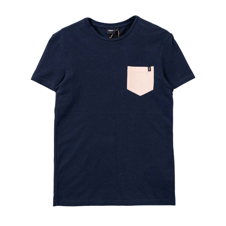 Vilip - Classic Fit T-Shirt mit Brusttasche aus Biobaumwolle, Navy/Beige
