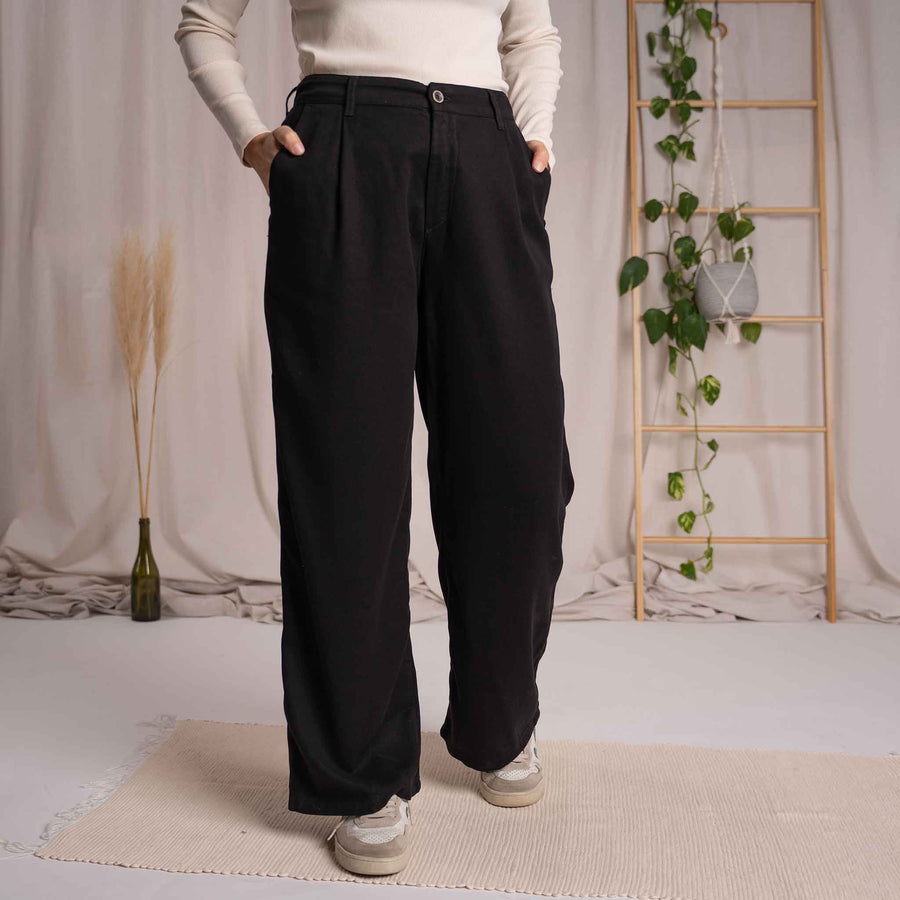 Vilissa - Wide-Leg Hose aus Tencel, Schwarz