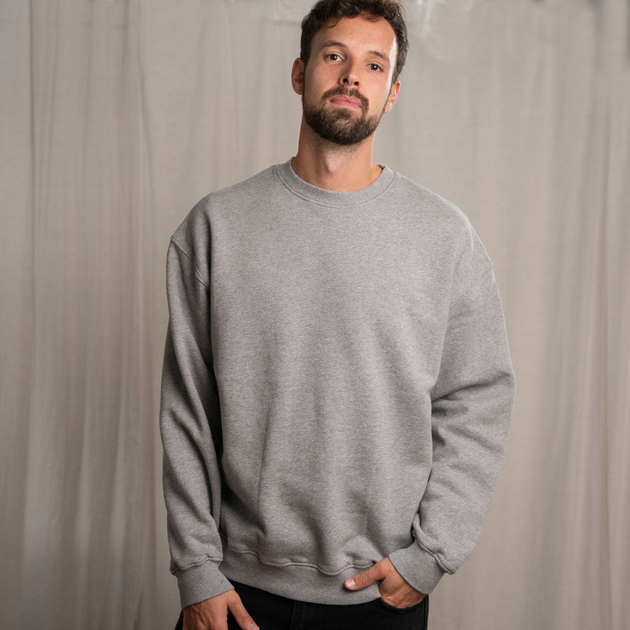 Viliz - Oversized, unisex Sweater aus Biobaumwolle, Hellgrau-Meliert