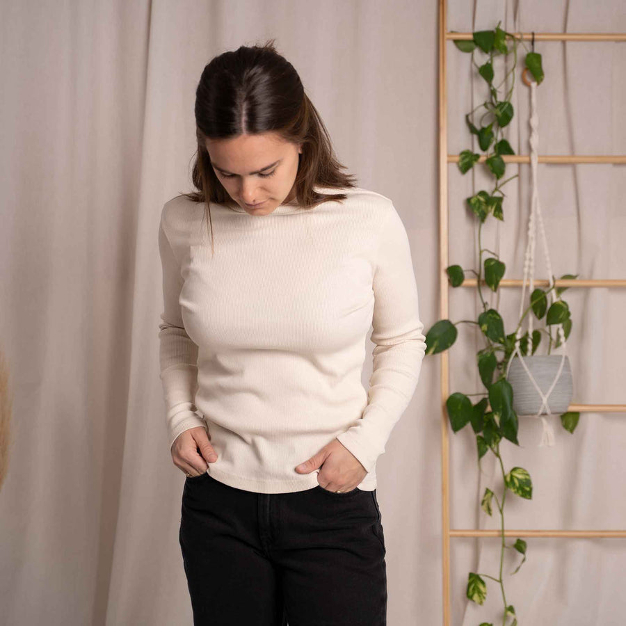 Viyola - Turtle Neck Longsleeve aus Biobaumwolle, Ecru