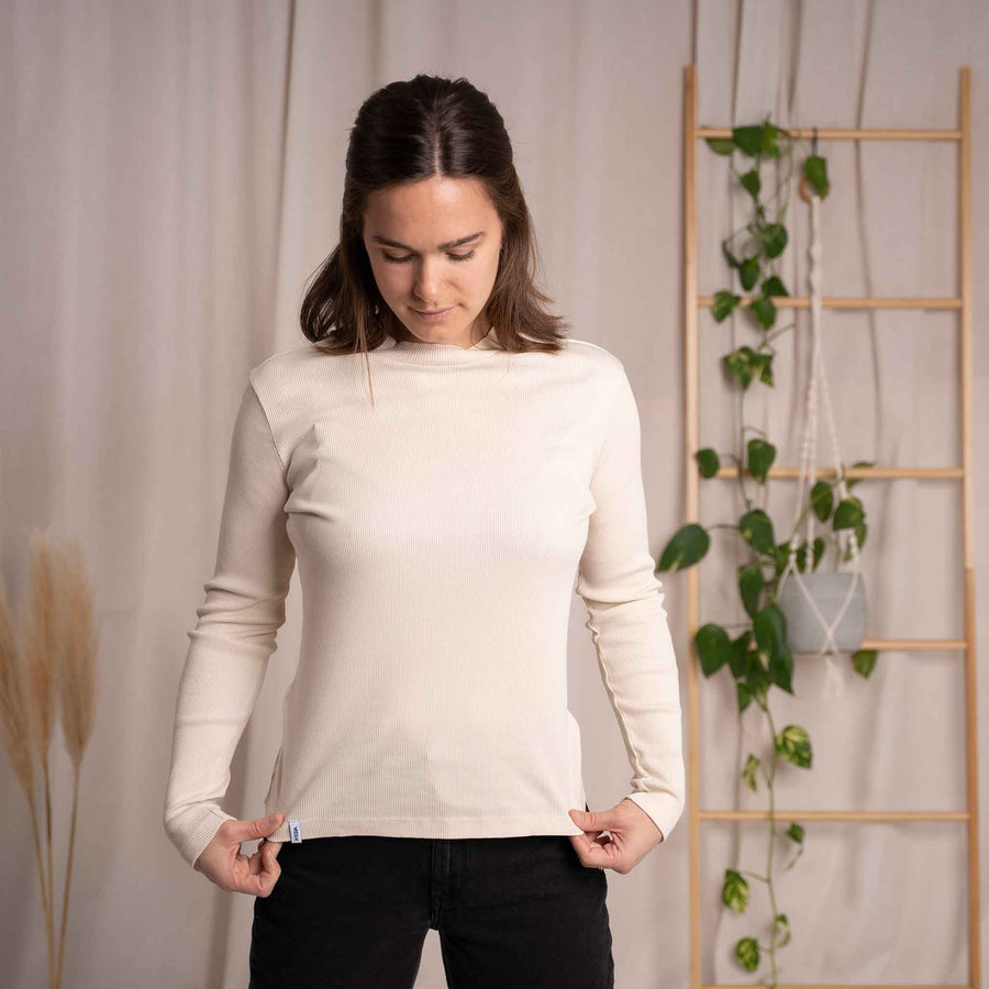 Viyola - Turtle Neck Longsleeve aus Biobaumwolle, Ecru