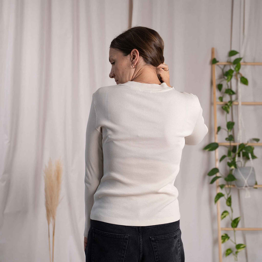 Viyola - Turtle Neck Longsleeve aus Biobaumwolle, Ecru