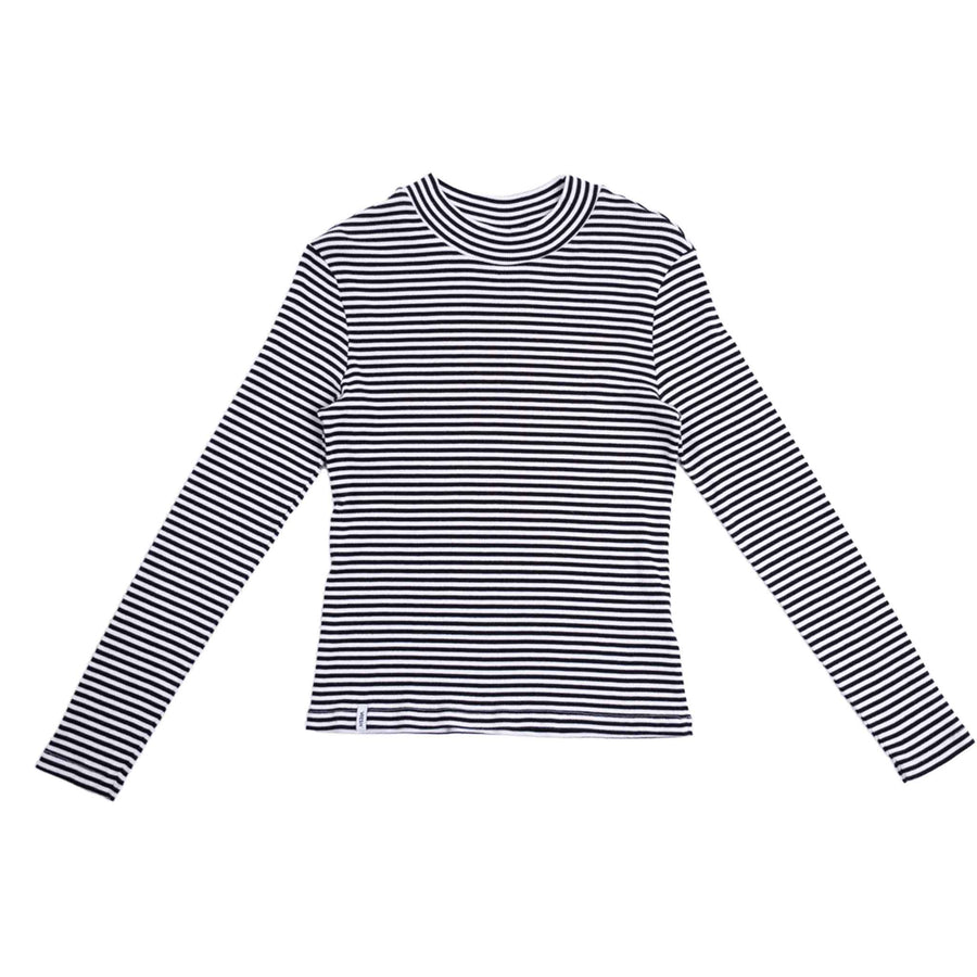 Viyola - Turtle Neck Longsleeve aus Biobaumwolle, Gestreift S/W
