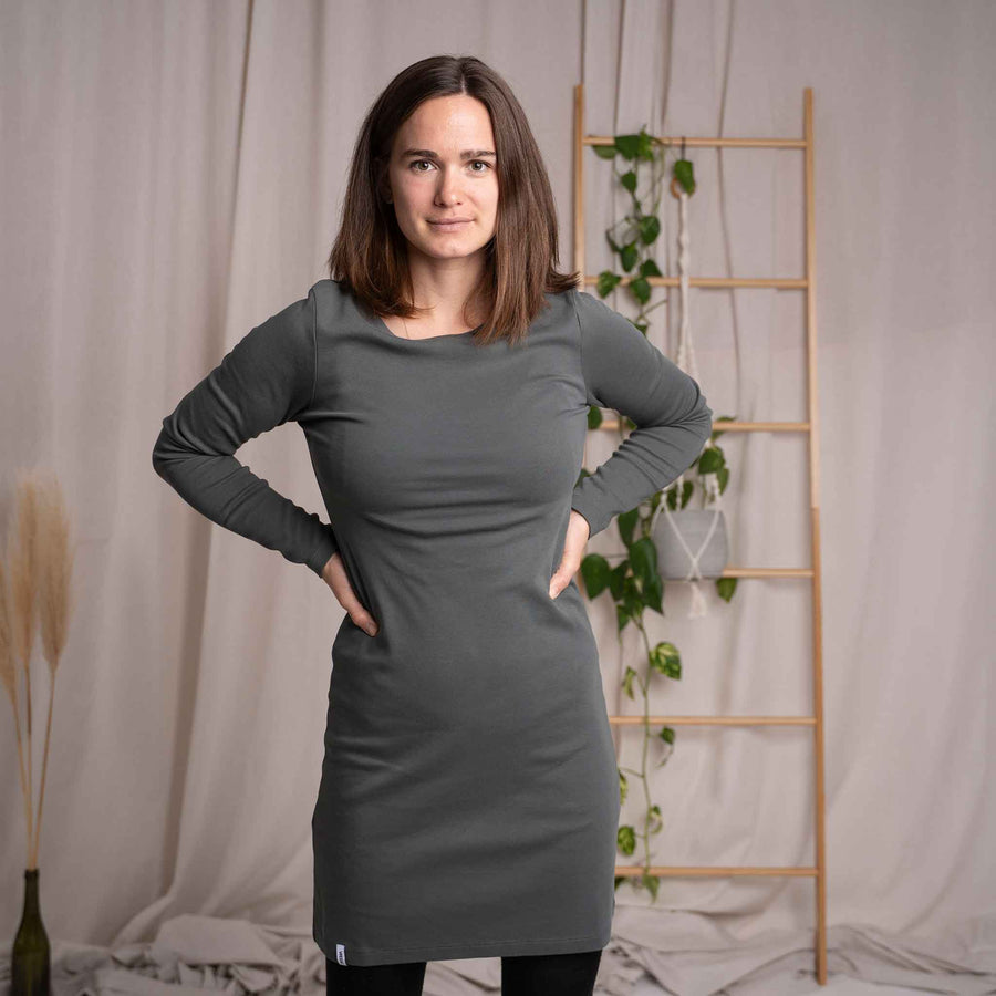 Vlora - Langarmkleid aus Biobaumwolle, Tannengrün