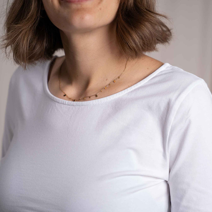 Vloria - 3/4 Crop Top mit Rückenausschnitt aus Biobaumwolle, Weiß