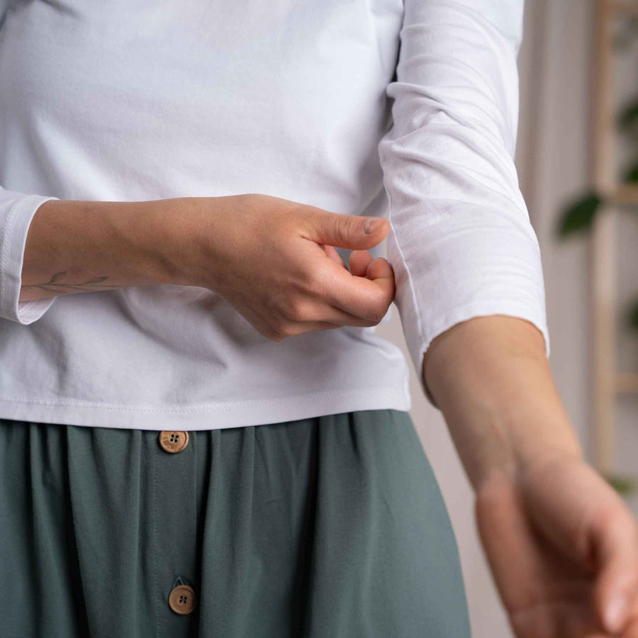 Vloria - 3/4 Crop Top mit Rückenausschnitt aus Biobaumwolle, Weiß