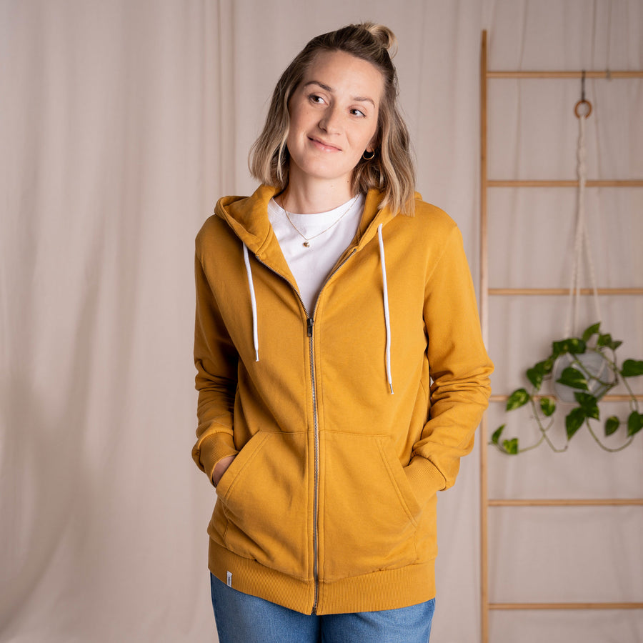 Vlorin - Kapuzen-Sweatjacke aus Biobaumwolle, Goldbraun