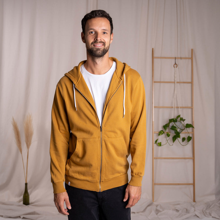 Vlorin - Kapuzen-Sweatjacke aus Biobaumwolle, Goldbraun