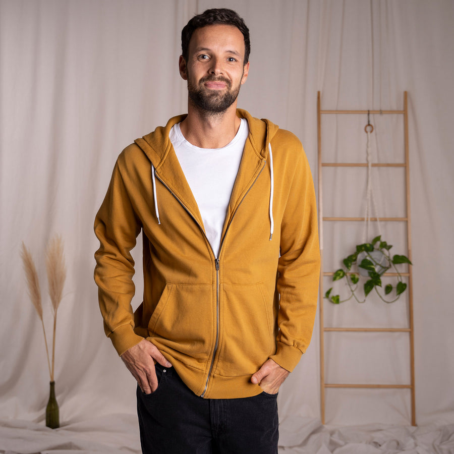 Vlorin - Kapuzen-Sweatjacke aus Biobaumwolle, Goldbraun