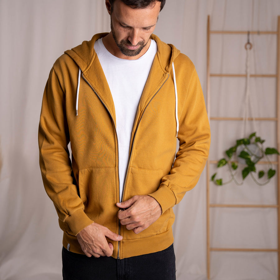 Vlorin - Kapuzen-Sweatjacke aus Biobaumwolle, Goldbraun