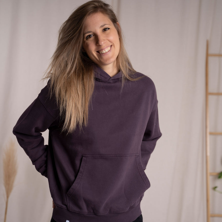 Vorest - Oversized, unisex Hoodie aus Biobaumwolle, Aubergine