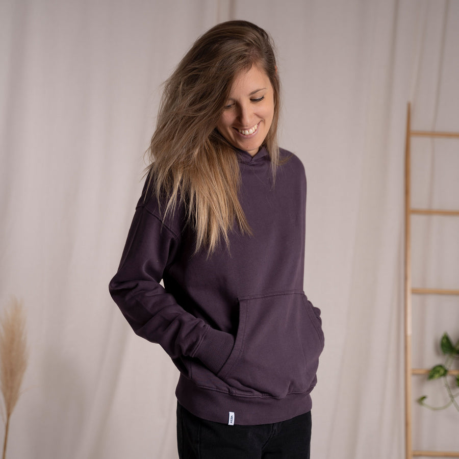 Vorest - Oversized, unisex Hoodie aus Biobaumwolle, Aubergine