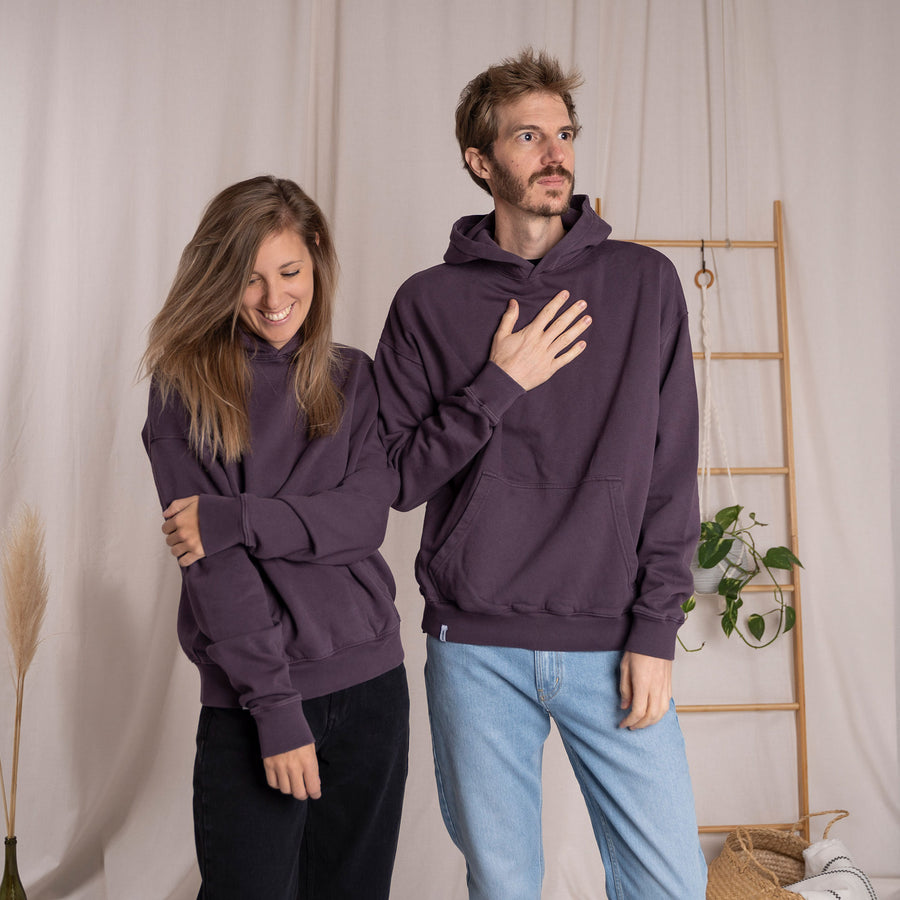 Vorest - Oversized, unisex Hoodie aus Biobaumwolle, Aubergine