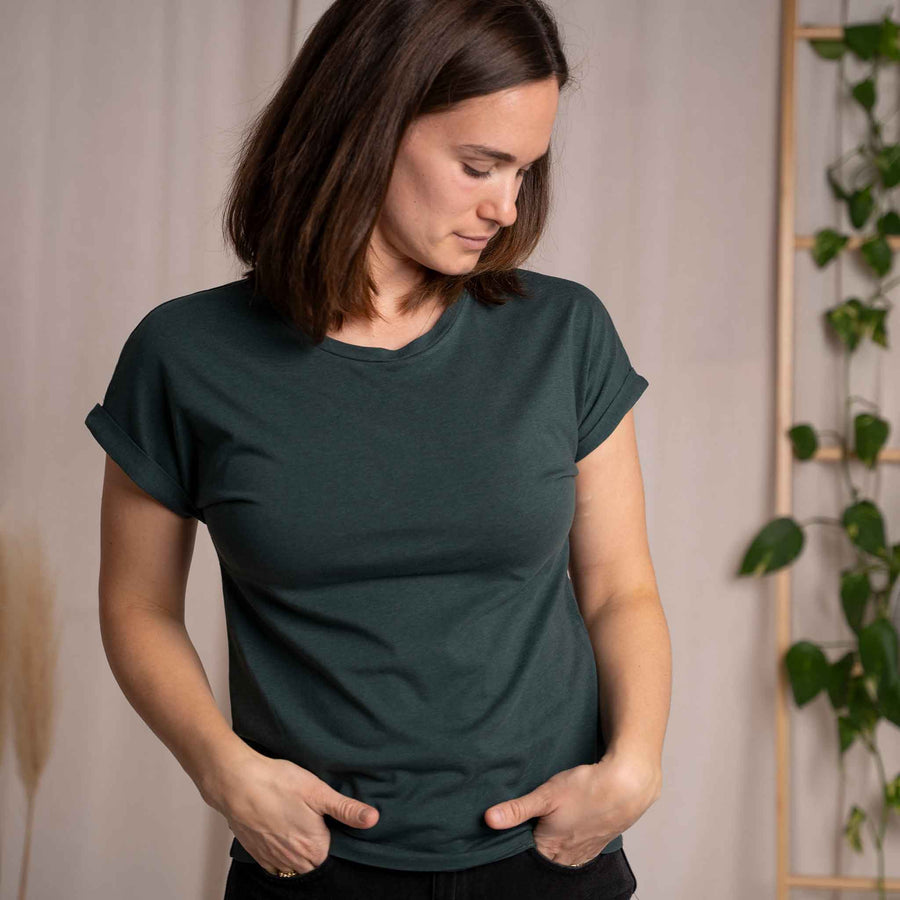 Vranziska - Kimono T-Shirt aus Tencel-Mix, Dunkelgrün