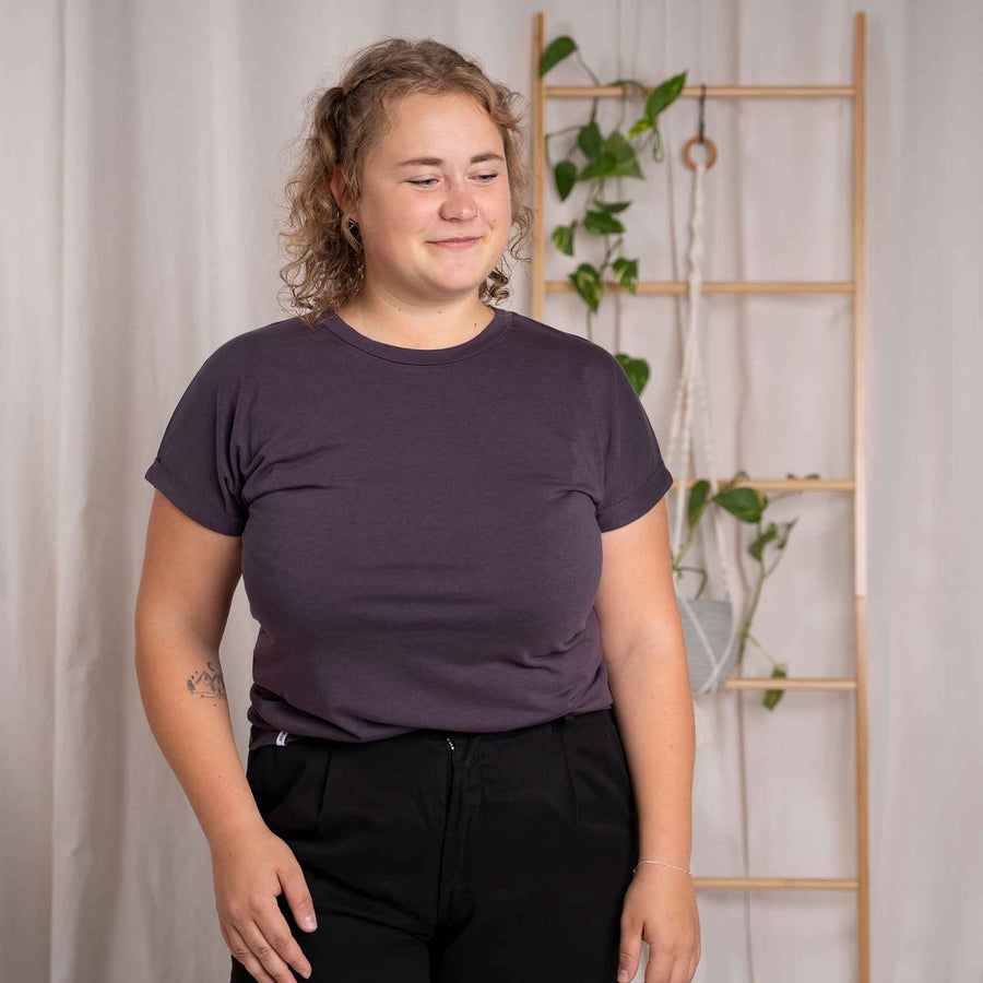 Vranziska - Kimono T-Shirt aus Tencel-Mix, Aubergine