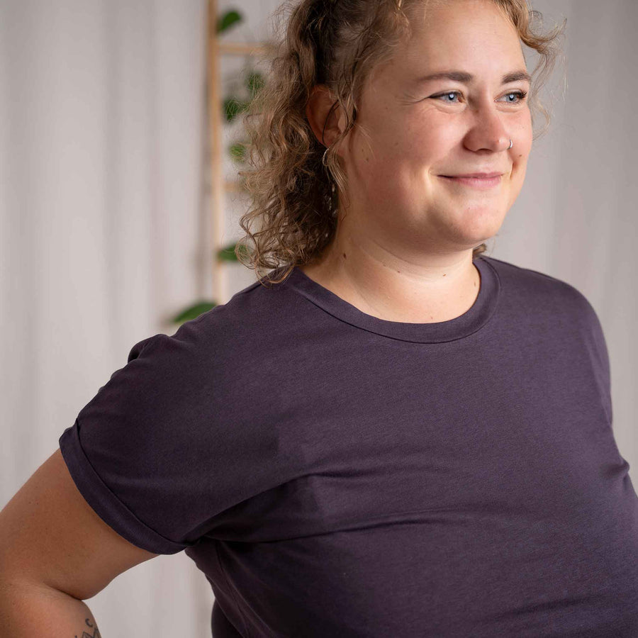 Vranziska - Kimono T-Shirt aus Tencel-Mix, Aubergine