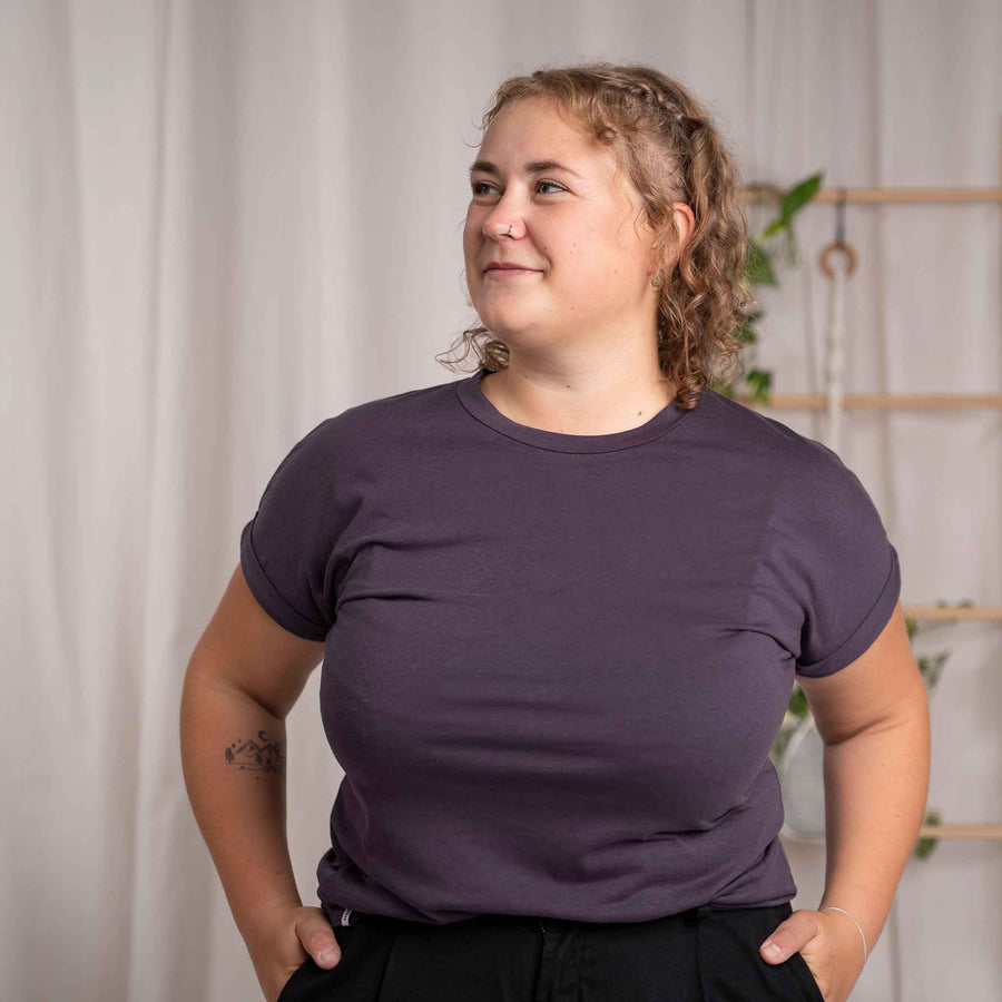 Vranziska - Kimono T-Shirt aus Tencel-Mix, Aubergine