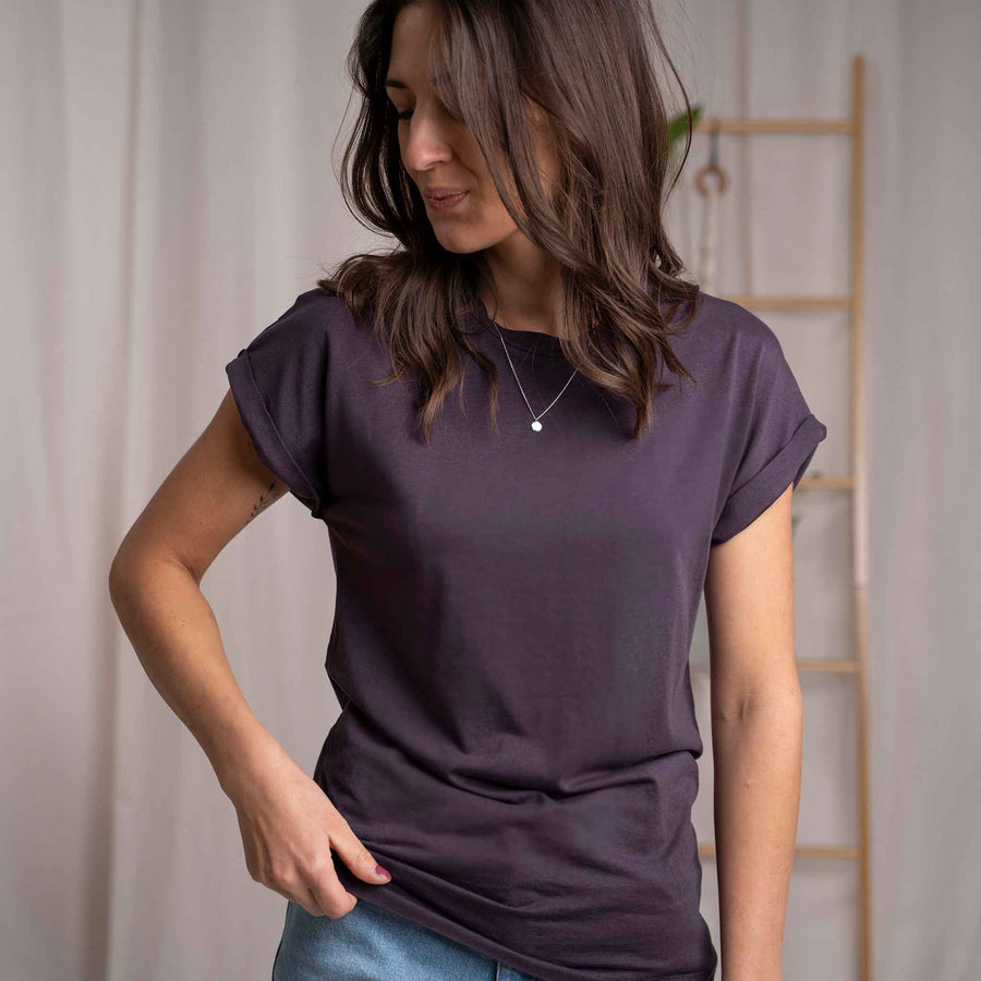 Vranziska - Kimono T-Shirt aus Tencel-Mix, Aubergine