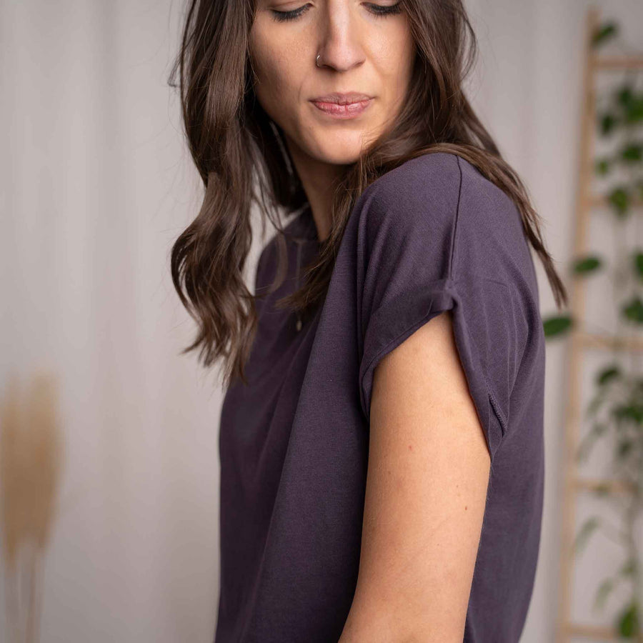 Vranziska - Kimono T-Shirt aus Tencel-Mix, Aubergine