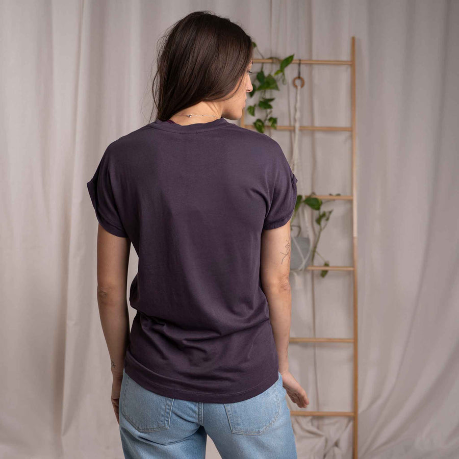 Vranziska - Kimono T-Shirt aus Tencel-Mix, Aubergine