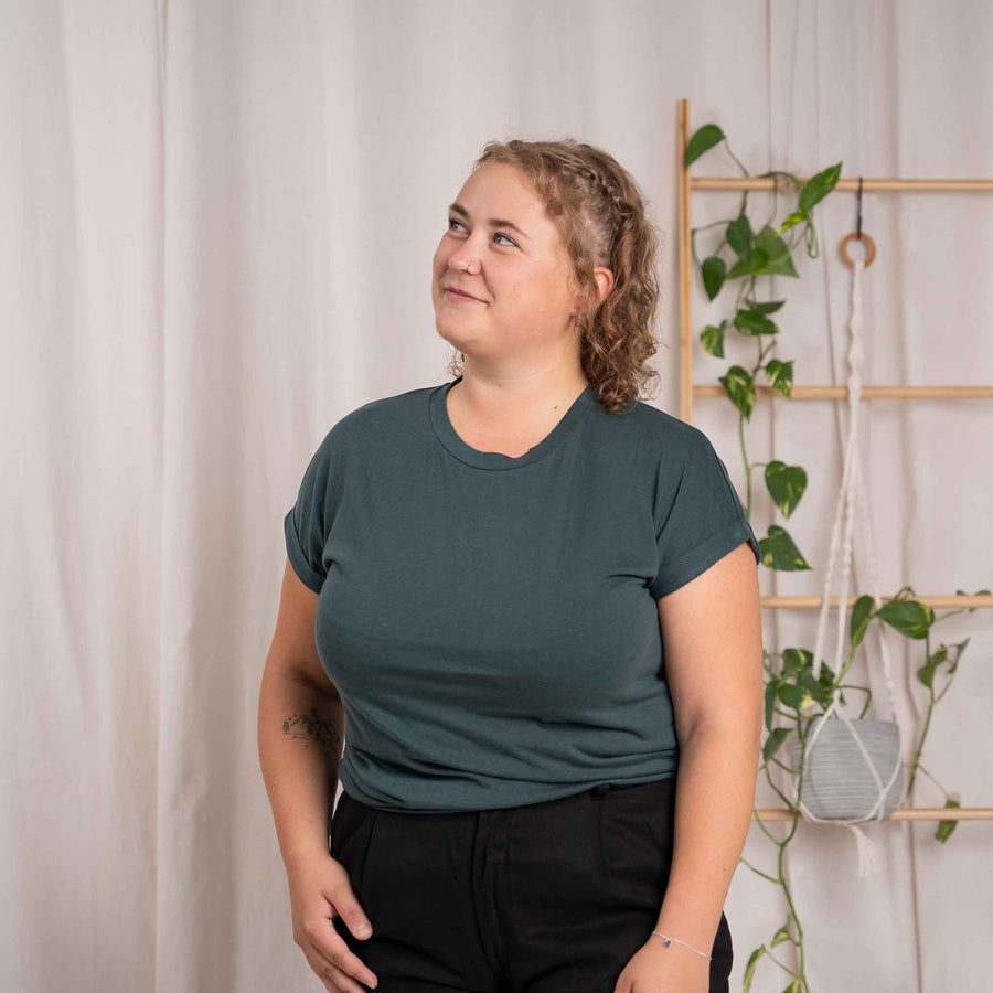 Vranziska - Kimono T-Shirt aus Tencel-Mix, Dunkelgrün