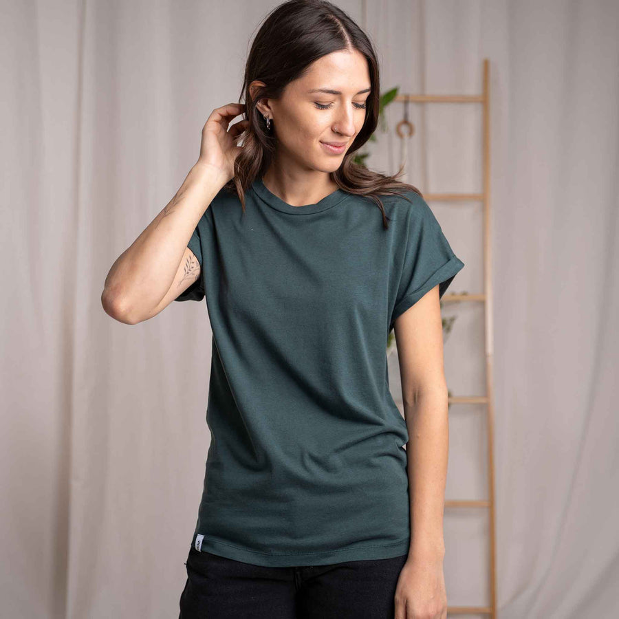 Vranziska - Kimono T-Shirt aus Tencel-Mix, Dunkelgrün
