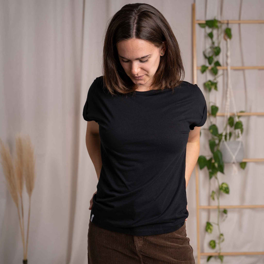 Vranziska - Kimono T-Shirt aus Tencel-Mix, Schwarz