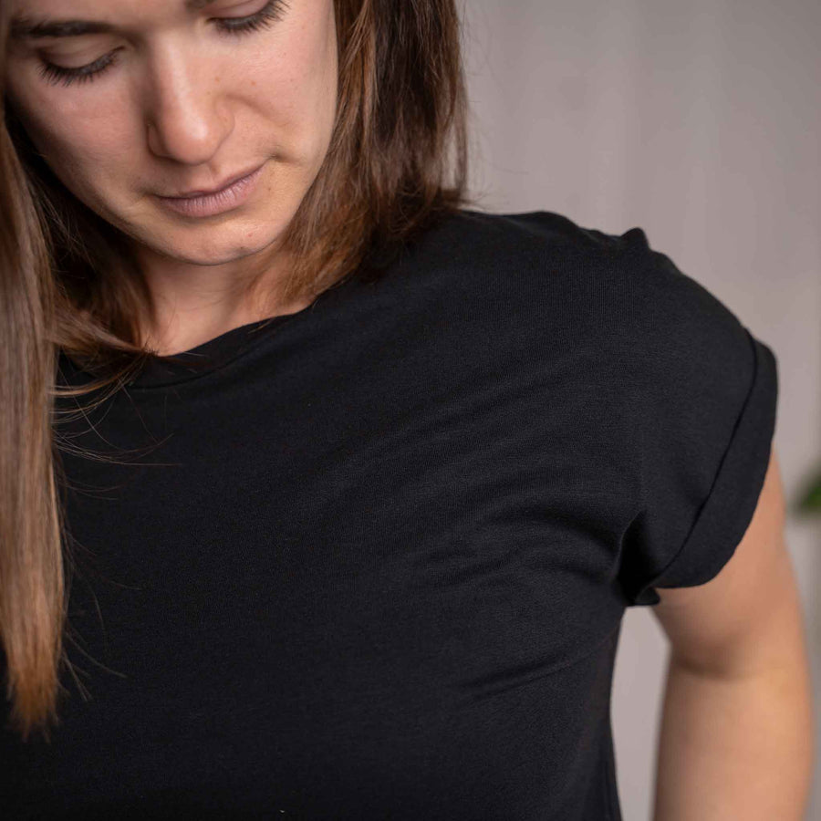 Vranziska - Kimono T-Shirt aus Tencel-Mix, Schwarz