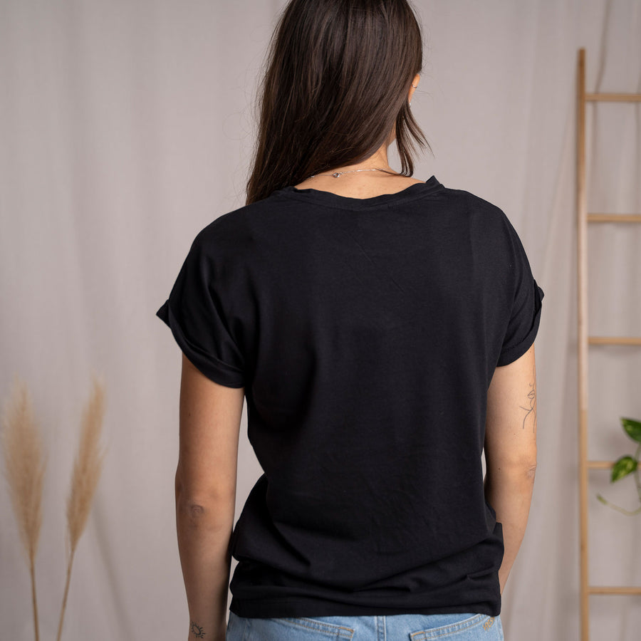 Vranziska - Kimono T-Shirt aus Tencel-Mix, Schwarz