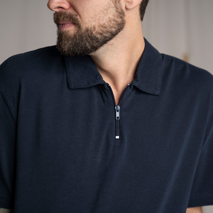 Vriedrich - Zip Polo aus Tencel-Mix, Navy