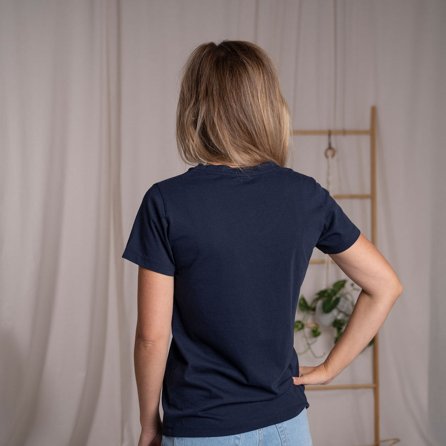 Vroni - V-Neck T-Shirt aus Biobaumwolle, Navy