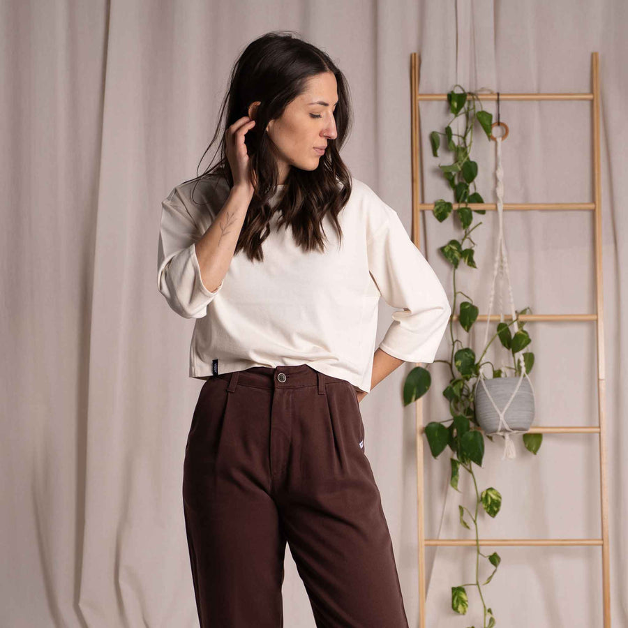 Vylda - 3/4 Crop-Top Locker aus Tencel-Mix, Ecru