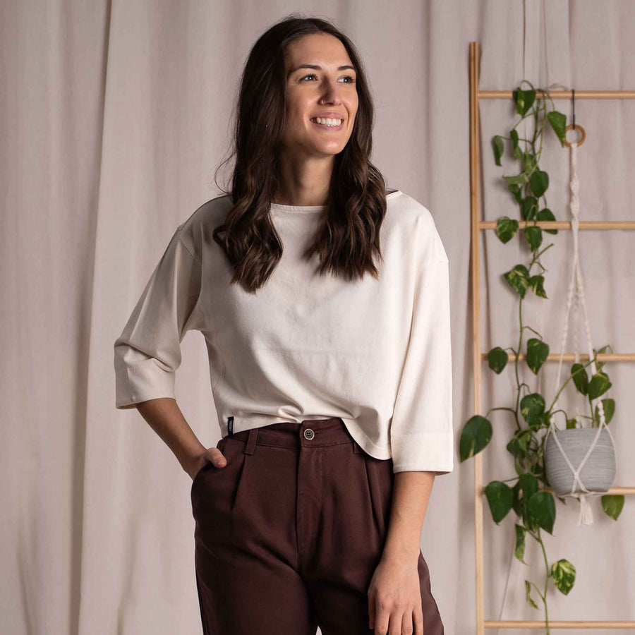 Vylda - 3/4 Crop-Top Locker aus Tencel-Mix, Ecru