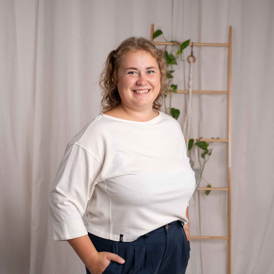 Vylda - 3/4 Crop-Top Locker aus Tencel-Mix, Ecru