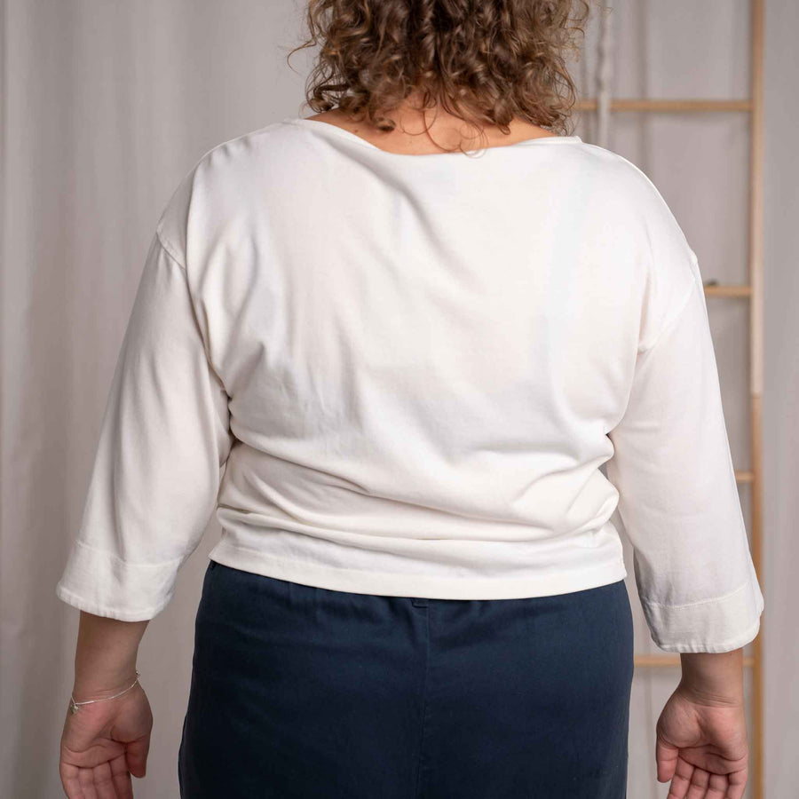 Vylda - 3/4 Crop-Top Locker aus Tencel-Mix, Ecru