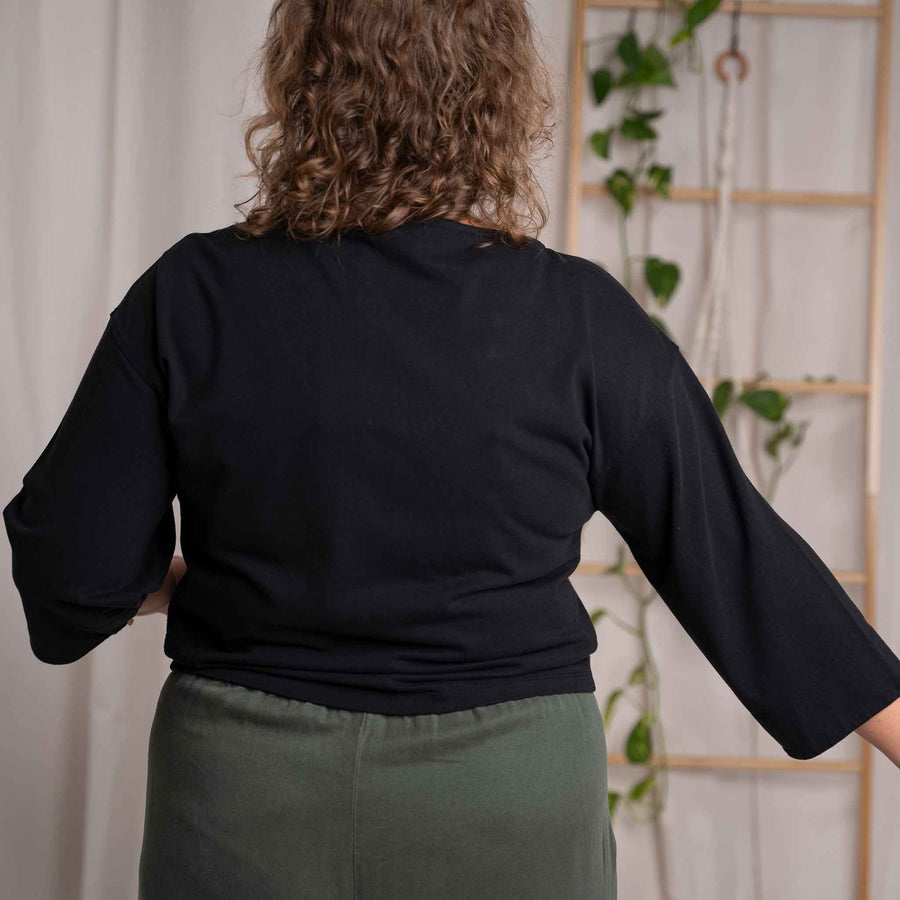 Vylda - 3/4 Crop-Top Locker aus Tencel-Mix, Schwarz