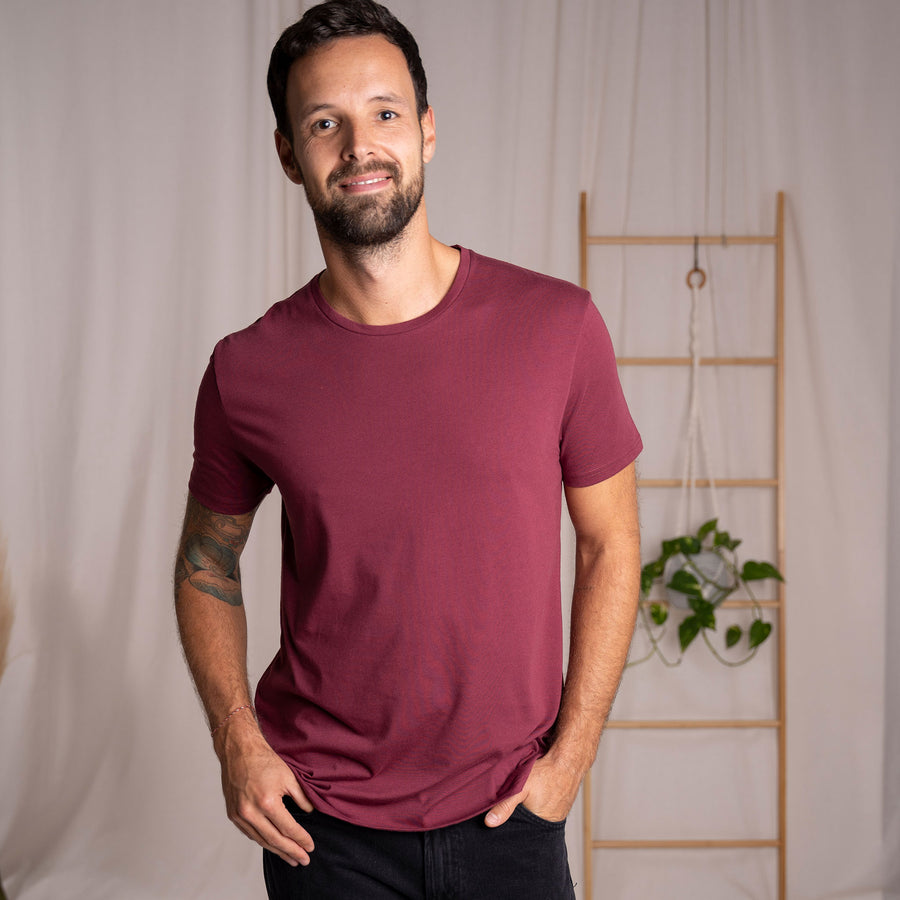 Stevan - Classic Fit T-Shirt aus Biobaumwoll-Mix, Burgundy