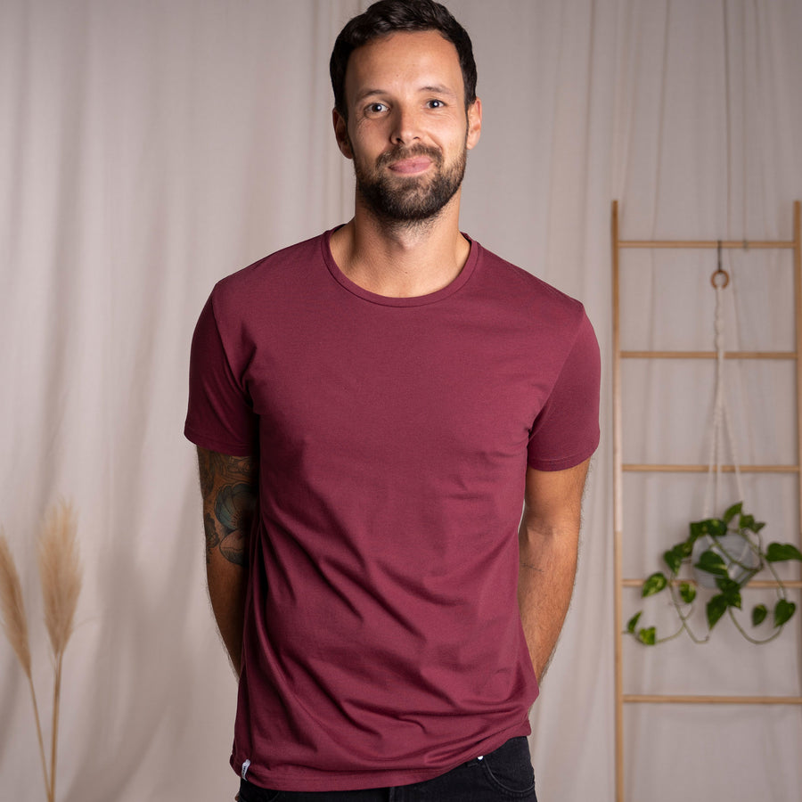 Stevan - Classic Fit T-Shirt aus Biobaumwoll-Mix, Burgundy