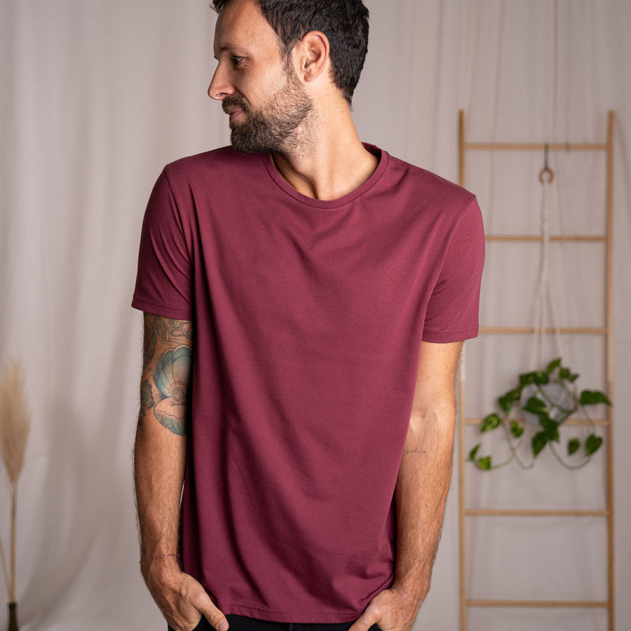 Stevan - Classic Fit T-Shirt aus Biobaumwoll-Mix, Burgundy